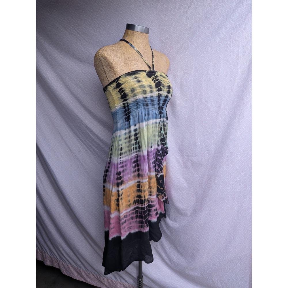 Unbranded Tie Dye Halter Dress Womens Multicolor Excellent Smocked High Low Boho